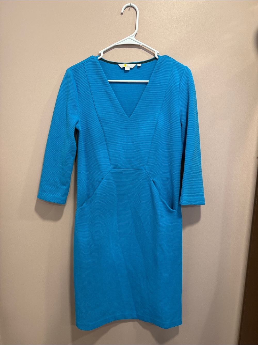Boden Bright Teal V-Neck Long Sleeve Sheath Dress